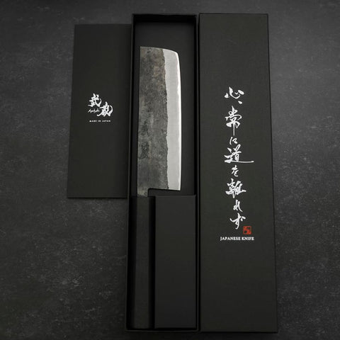 Nakiri Stainless Clad Blue Steel #2 Kurouchi Rubber Handle 165mm-[Musashi]-[Japanese-Kitchen-Knives]