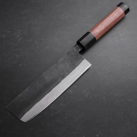 Nakiri Stainless Clad Blue Steel #2 Kurouchi Walnut Handle 165mm-[Musashi]-[Japanese-Kitchen-Knives]