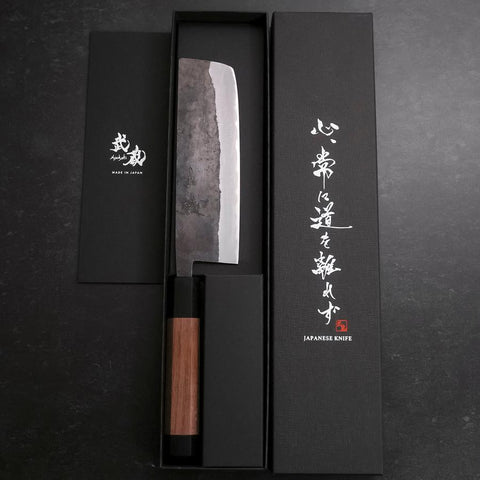 Nakiri Stainless Clad Blue Steel #2 Kurouchi Walnut Handle 165mm-[Musashi]-[Japanese-Kitchen-Knives]
