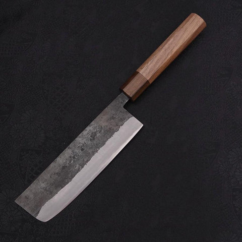 Nakiri Stainless Clad Blue Steel #2 Kurouchi Walnut Shitan Handle 165mm-[Musashi]-[Japanese-Kitchen-Knives]