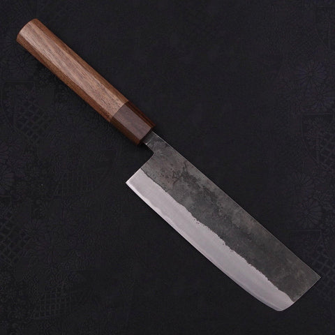 Nakiri Stainless Clad Blue Steel #2 Kurouchi Walnut Shitan Handle 165mm-[Musashi]-[Japanese-Kitchen-Knives]
