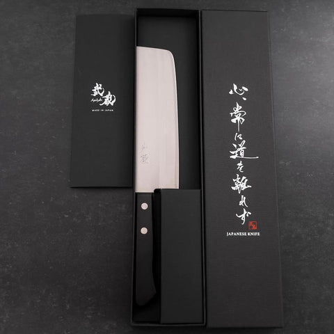 Nakiri Stainless Clad White Steel #2 Polished Western Black Handle 150mm-[Musashi]-[Japanese-Kitchen-Knives]