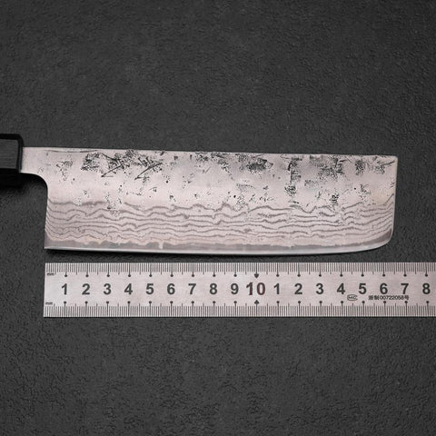 Nakiri Sweden Stainless Steel Nashiji Washi Damascus Blue Urushi Handle 165mm (6.5”)-[Musashi]-[Japanese-Kitchen-Knives]