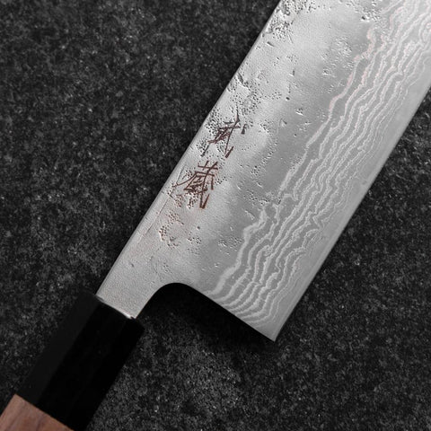 Nakiri Sweden Stainless Steel Nashiji Washi Damascus Buffalo Walnut Handle 165mm (6.5”)-[Musashi]-[Japanese-Kitchen-Knives]