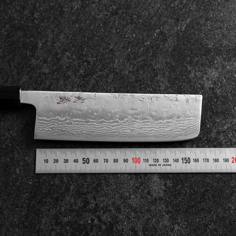 Nakiri Sweden Stainless Steel Nashiji Washi Damascus Buffalo Walnut Handle 165mm (6.5”)-[Musashi]-[Japanese-Kitchen-Knives]