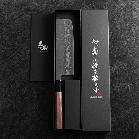 Nakiri Sweden Stainless Steel Nashiji Washi Damascus Buffalo Walnut Handle 165mm (6.5”)-[Musashi]-[Japanese-Kitchen-Knives]