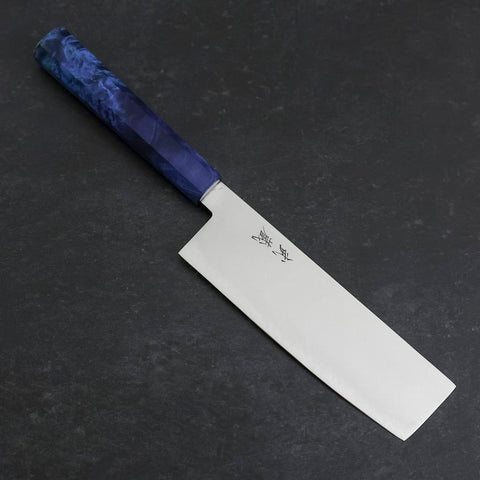Nakiri VG-10 Damascus Blue Birch Handle 170mm (6.7”)-[Musashi]-[Japanese-Kitchen-Knives]