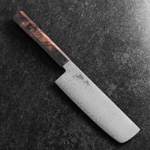 Nakiri VG-10 Damascus Brown Birch Handle 165mm (6.5”)-[Musashi]-[Japanese-Kitchen-Knives]