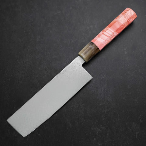 Nakiri VG-10 Damascus Buffalo Dark Pink Maple Handle 170mm-[Musashi]-[Japanese-Kitchen-Knives]