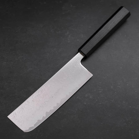 Nakiri VG-10 Damascus Dark Blue Urushi Handle 165mm-[Musashi]-[Japanese-Kitchen-Knives]