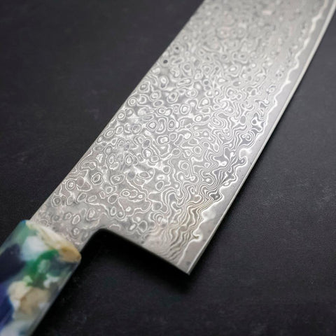 Nakiri VG-10 Damascus Ocean Blue-White Mix Handle 165mm (6.5”)-[Musashi]-[Japanese-Kitchen-Knives]