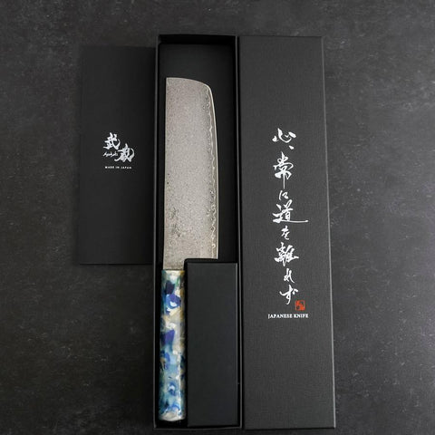 Nakiri VG-10 Damascus Ocean Blue-White Mix Handle 165mm (6.5”)-[Musashi]-[Japanese-Kitchen-Knives]