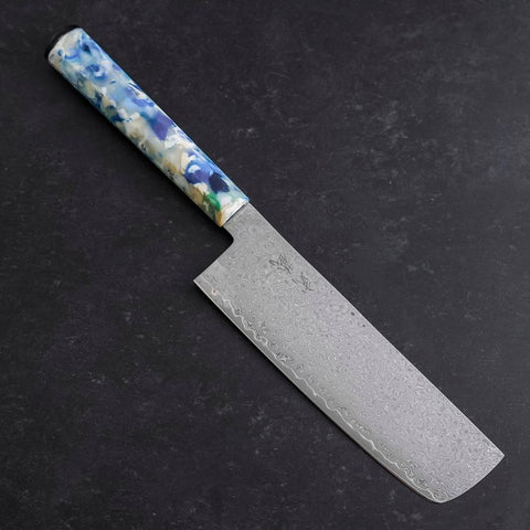Nakiri VG-10 Damascus Ocean Blue-White Mix Handle 165mm-[Musashi]-[Japanese-Kitchen-Knives]