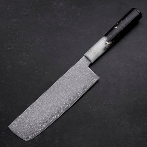 Nakiri VG-10 Damascus Ocean White Black Gold Handle 165mm-[Musashi]-[Japanese-Kitchen-Knives]
