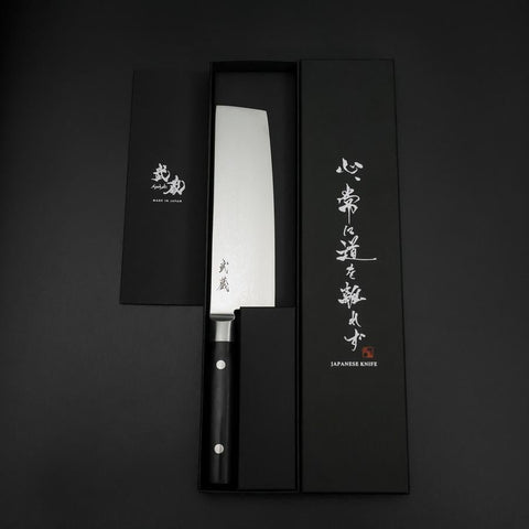 Nakiri VG-10 Damascus Western Black Round Handle 170mm (6.7”)-[Musashi]-[Japanese-Kitchen-Knives]