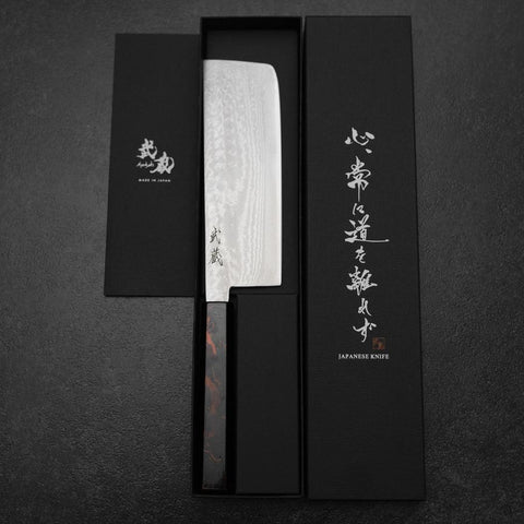 Nakiri VG-10 Damascus Yamanaka Black Urushi Handle 170mm (6.7”)-[Musashi]-[Japanese-Kitchen-Knives]