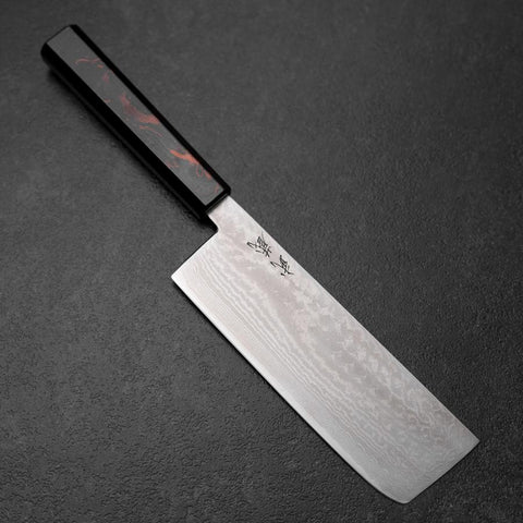 Nakiri VG-10 Damascus Yamanaka Black Urushi Handle 170mm (6.7”)-[Musashi]-[Japanese-Kitchen-Knives]