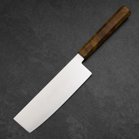 Nakiri VG-10 Damascus Yellow-Brown Birch Handle 170mm (6.7”)-[Musashi]-[Japanese-Kitchen-Knives]