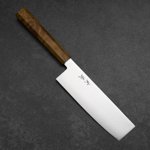 Nakiri VG-10 Damascus Yellow-Brown Birch Handle 170mm (6.7”)-[Musashi]-[Japanese-Kitchen-Knives]