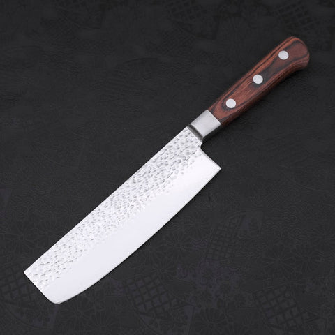 Nakiri VG-10 Mirror Tsuchime Damascus Mahogany Handle 165mm-[Musashi]-[Japanese-Kitchen-Knives]