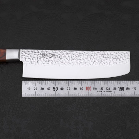 Nakiri VG-10 Mirror Tsuchime Damascus Mahogany Handle 165mm-[Musashi]-[Japanese-Kitchen-Knives]