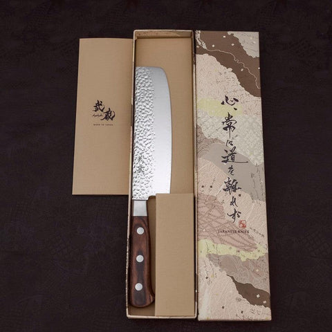 Nakiri VG-10 Mirror Tsuchime Damascus Mahogany Handle 165mm-[Musashi]-[Japanese-Kitchen-Knives]