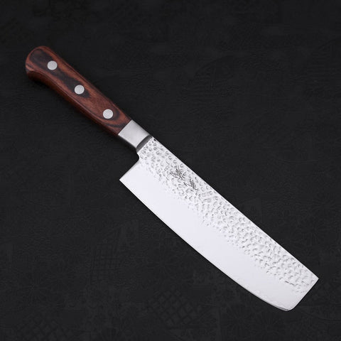 Nakiri VG-10 Mirror Tsuchime Damascus Mahogany Handle 165mm-[Musashi]-[Japanese-Kitchen-Knives]