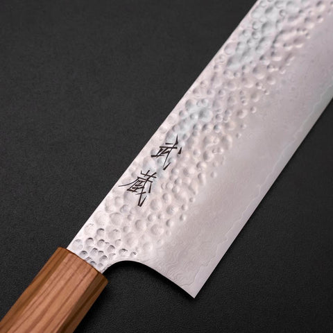 Nakiri VG-10 Mirror Tsuchime Damascus Olive Handle 170mm (6.7”)-[Musashi]-[Japanese-Kitchen-Knives]