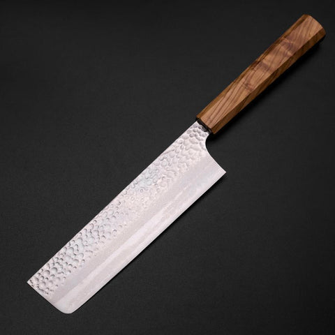 Nakiri VG-10 Mirror Tsuchime Damascus Olive Handle 170mm-[Musashi]-[Japanese-Kitchen-Knives]