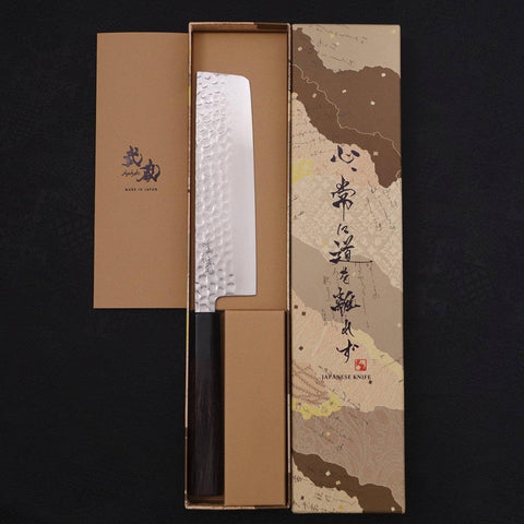 Nakiri VG-10 Tsuchime Damascus Buffalo Ebony Handle 165mm-[Musashi]-[Japanese-Kitchen-Knives]