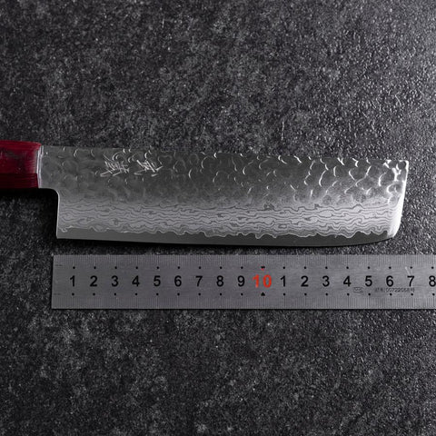 Nakiri VG-10 Tsuchime Damascus Pakka Handle 165mm (6.5”)-[Musashi]-[Japanese-Kitchen-Knives]