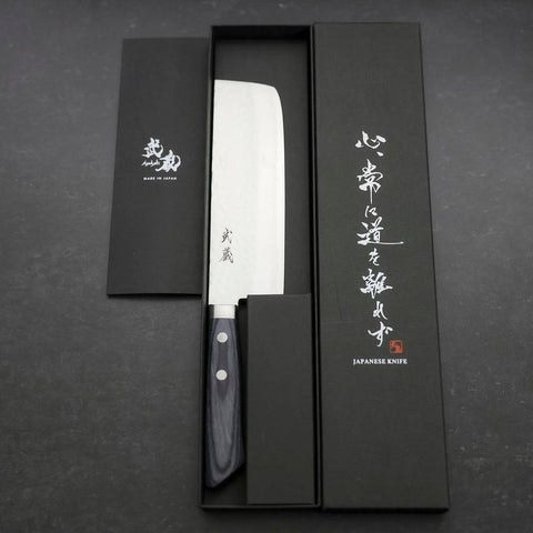 Nakiri VG-10 Tsuchime Damascus Western Blue Handle 165mm-[Musashi]-[Japanese-Kitchen-Knives]