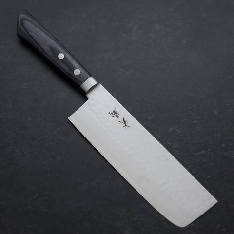 Nakiri VG-10 Tsuchime Damascus Western Blue Handle 165mm-[Musashi]-[Japanese-Kitchen-Knives]