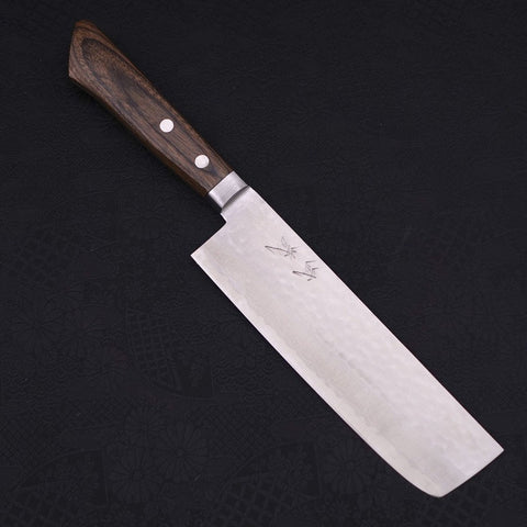 Nakiri VG-10 Tsuchime Damascus Western Brown Handle 165mm-[Musashi]-[Japanese-Kitchen-Knives]