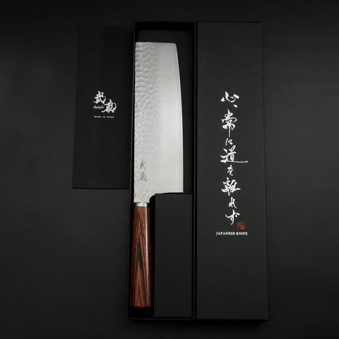 Nakiri VG-10 Tsuchime Oval Mahogany Handle 180mm (7”)-[Musashi]-[Japanese-Kitchen-Knives]