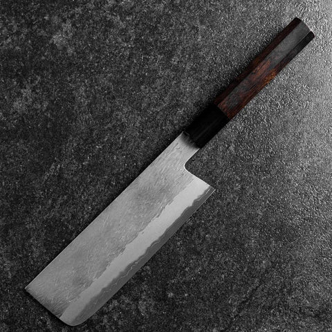 Nakiri White Steel #1 Tsuchime Buffalo Ebony Handle 165mm (6.5”)-[Musashi]-[Japanese-Kitchen-Knives]