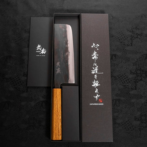 Nakiri White Steel #2 Kurouchi Oak Handle 165mm (6.5”)-[Musashi]-[Japanese-Kitchen-Knives]