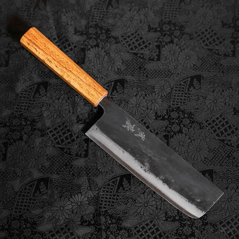 Nakiri White Steel #2 Kurouchi Oak Handle 165mm (6.5”)-[Musashi]-[Japanese-Kitchen-Knives]