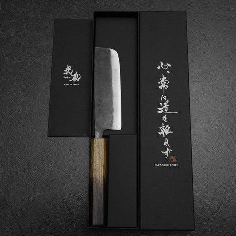 Nakiri White Steel #2 Kurouchi Yaki Urushi Handle 135mm-[Musashi]-[Japanese-Kitchen-Knives]