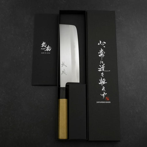 Nakiri White Steel #1 Stainless Clad Buffalo Magnolia Handle 165mm-[Musashi]-[Japanese-Kitchen-Knives]