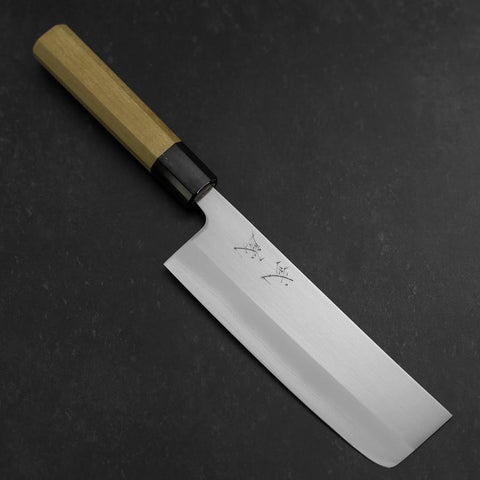 Nakiri White Steel #1 Stainless Clad Buffalo Magnolia Handle 165mm-[Musashi]-[Japanese-Kitchen-Knives]