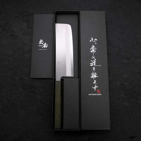 Nakiri White Steel #1 Revestimiento de Acero Inoxidable Pulido Mango Urushi Verde 165mm