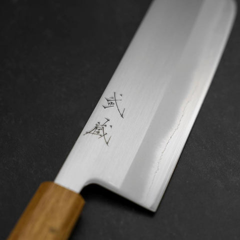Nakiri White Steel #1 Stainless Clad Polished Oak Handle 165mm-[Musashi]-[Japanese-Kitchen-Knives]