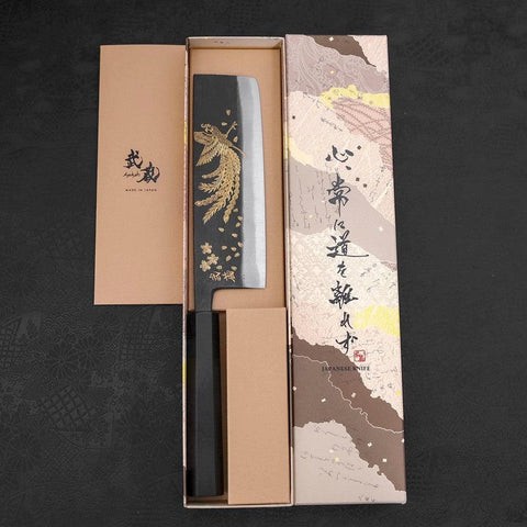 Nakiri White Steel #2 Kurouchi Chokin Fénix Mango de Ébano con Cuerno de Búfalo 165mm