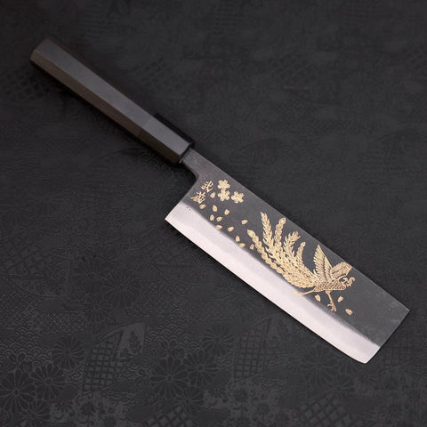 Nakiri White Steel #2 Kurouchi Chokin Fénix Mango de Ébano con Cuerno de Búfalo 165mm
