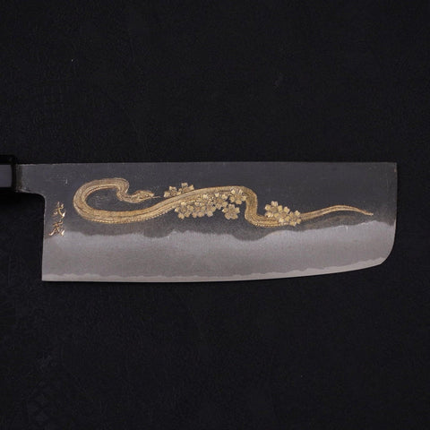 Nakiri White Steel #2 Kurouchi Chokin Snake-Sakura Buffalo Ebony Handle 165mm-[Musashi]-[Japanese-Kitchen-Knives]