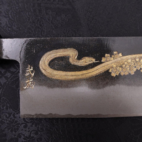 Nakiri White Steel #2 Kurouchi Chokin Snake-Sakura Buffalo Ebony Handle 165mm-[Musashi]-[Japanese-Kitchen-Knives]