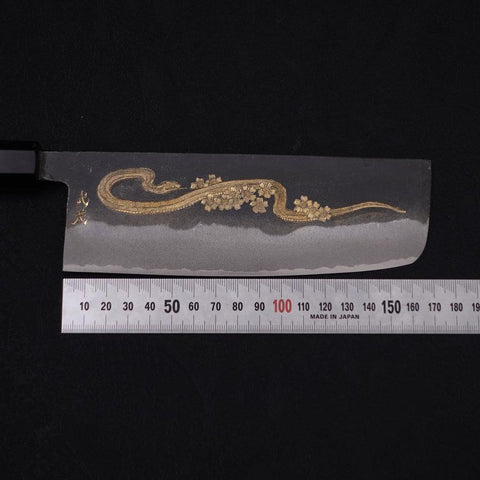 Nakiri White Steel #2 Kurouchi Chokin Snake-Sakura Buffalo Ebony Handle 165mm-[Musashi]-[Japanese-Kitchen-Knives]