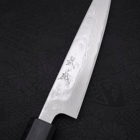 Petty AUS-10 Nashiji Damascus Dark-Blue Urushi Handle 135mm-[Musashi]-[Japanese-Kitchen-Knives]