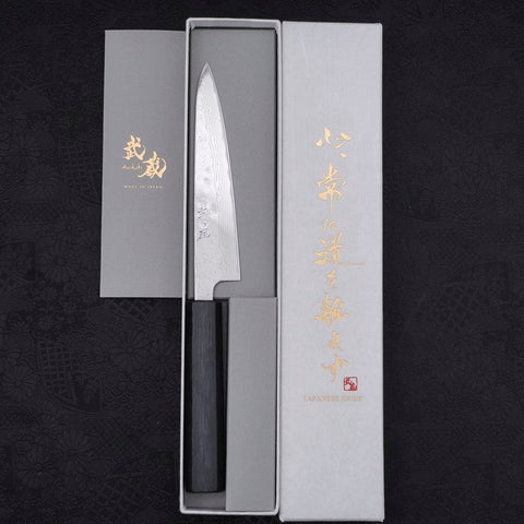 Petty AUS-10 Nashiji Damascus Dark-Blue Urushi Handle 135mm-[Musashi]-[Japanese-Kitchen-Knives]